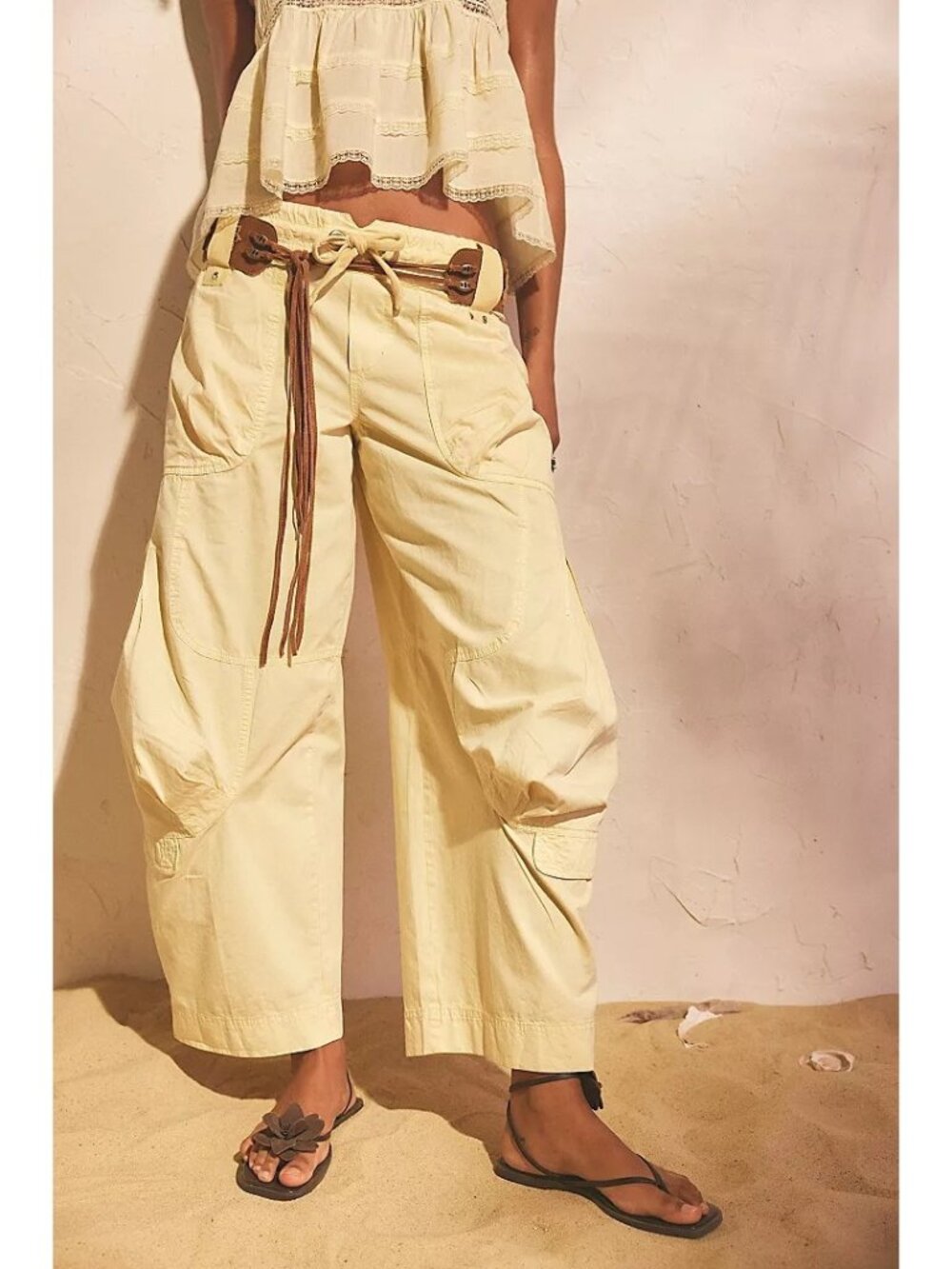 Free People Onset Cargo Pants Utility Y2K Parachute Indie Lemon 90s Womens XS